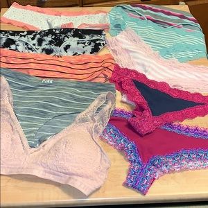 Lot of 9 Pairs Panties and pink lace bralette